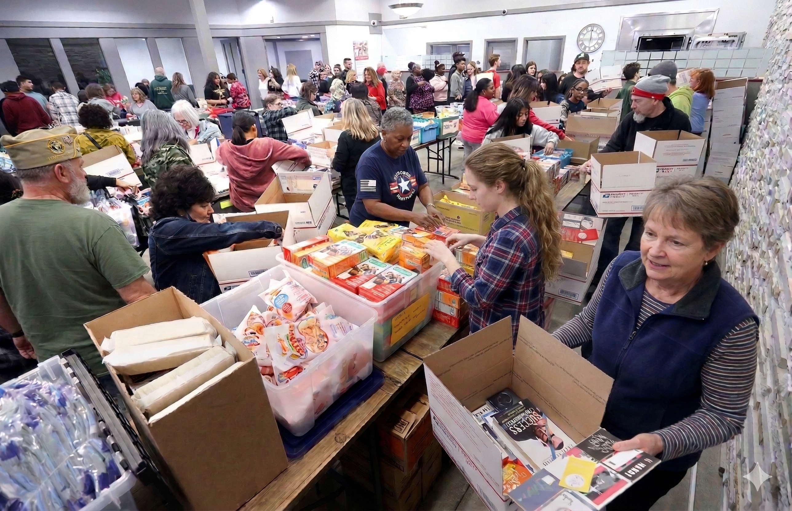 Volunteers packing care packages