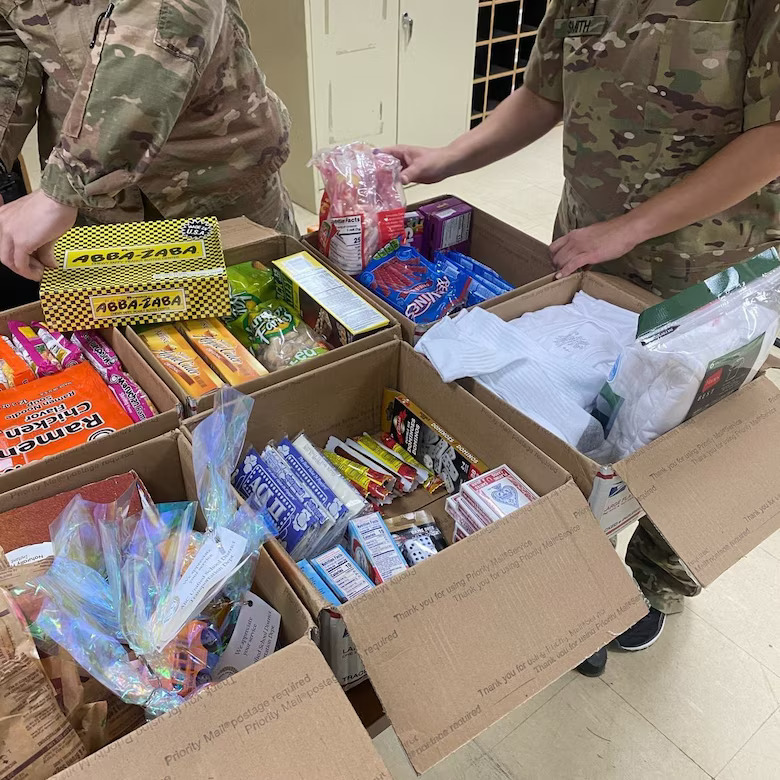 Soldiers receiving care packages